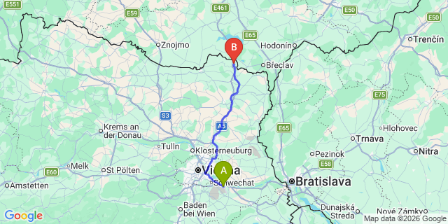 Map: Vienna Airport (VIE) to Drasenhofen