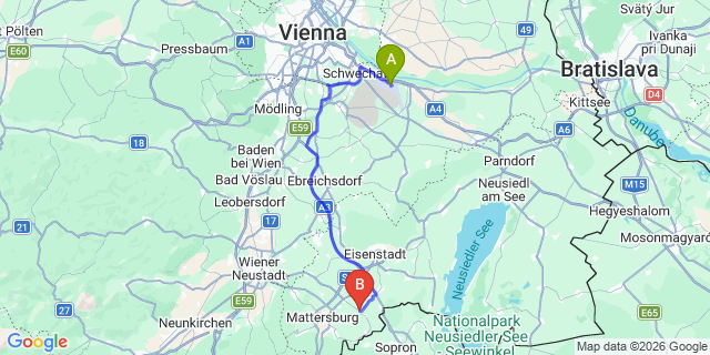 Map: Vienna Airport (VIE) to Draßburg