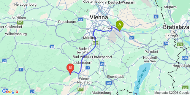 Map: Vienna Airport (VIE) to Dreistetten