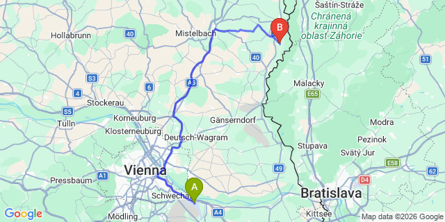 Map: Vienna Airport (VIE) to Drösing