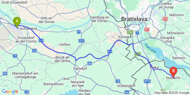Map: Vienna Airport (VIE) to Dunakiliti