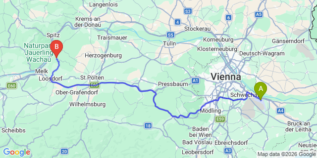 Map: Vienna Airport (VIE) to Dunkelsteinerwald