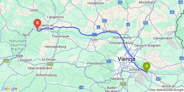 Map: Vienna Airport (VIE) to Dürmstein