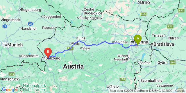 Map: Vienna Airport (VIE) to Ebenau