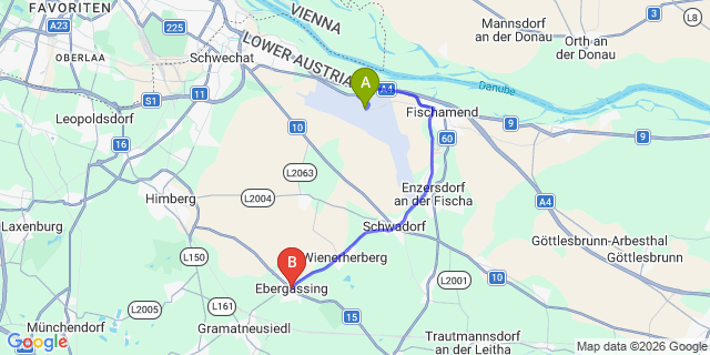 Map: Vienna Airport (VIE) to Ebergassing