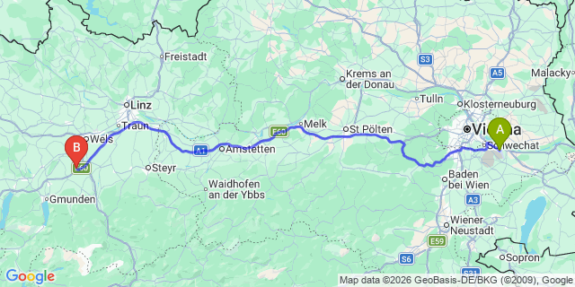 Map: Vienna Airport (VIE) to Eberstalzell