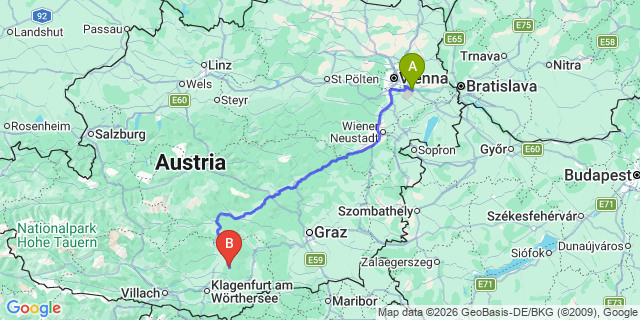 Map: Vienna Airport (VIE) to Eberstein