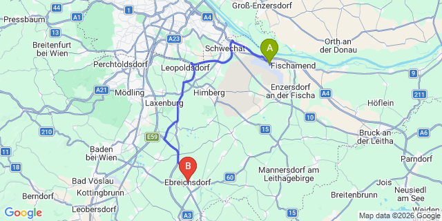 Map: Vienna Airport (VIE) to Ebreichsdorf