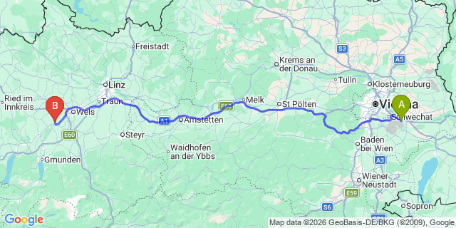 Map: Vienna Airport (VIE) to Edt bei Lambach