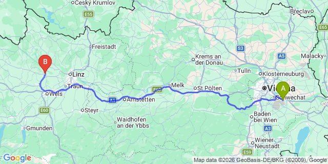 Map: Vienna Airport (VIE) to Eferding