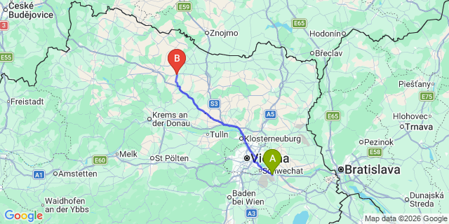 Map: Vienna Airport (VIE) to Eggenburg