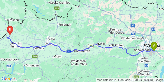 Map: Vienna Airport (VIE) to Eggerding