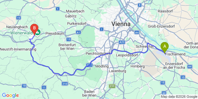 Map: Vienna Airport (VIE) to Eichgraben
