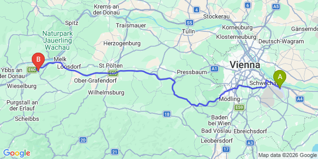 Map: Vienna Airport (VIE) to Einsiedl
