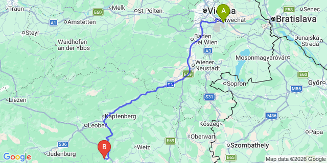 Map: Vienna Airport (VIE) to Eisbach