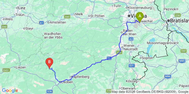 Map: Vienna Airport (VIE) to Eisenerz