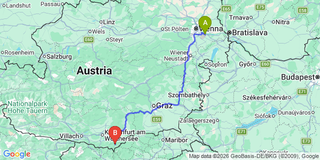 Map: Vienna Airport (VIE) to Eisenkappel-Vellach
