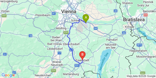 Map: Vienna Airport (VIE) to Eisenstadt