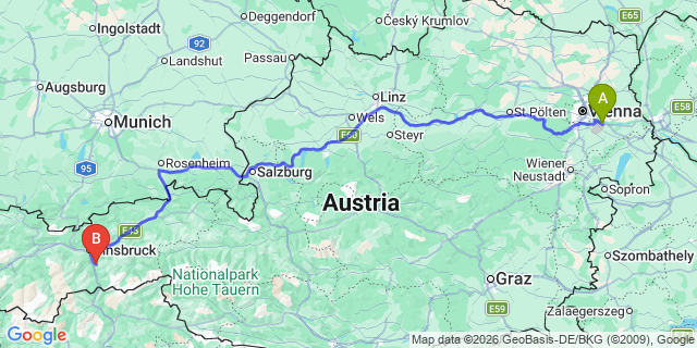 Map: Vienna Airport (VIE) to Ellbogen