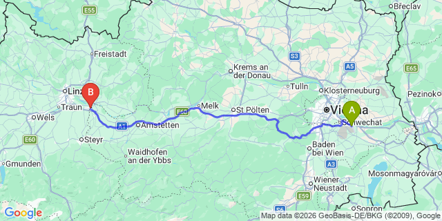 Map: Vienna Airport (VIE) to Ennsdorf