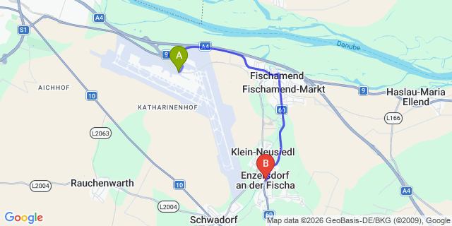 Map: Vienna Airport (VIE) to Enzersdorf an der Fischa