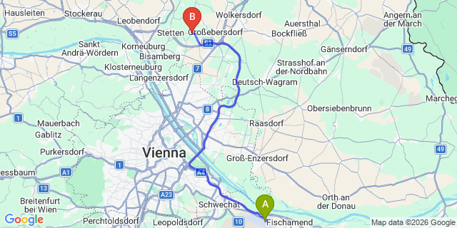 Map: Vienna Airport (VIE) to Enzersfeld