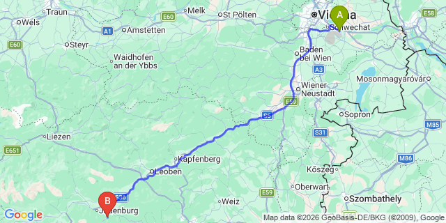 Map: Vienna Airport (VIE) to Eppenstein