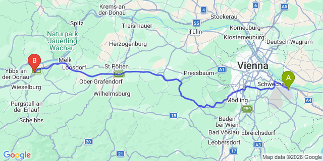 Map: Vienna Airport (VIE) to Erlauf