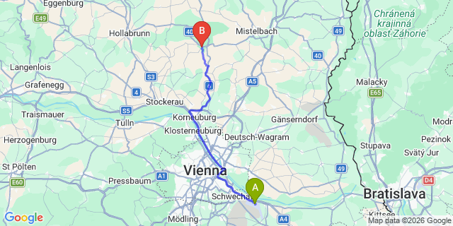 Map: Vienna Airport (VIE) to Ernstbrunn