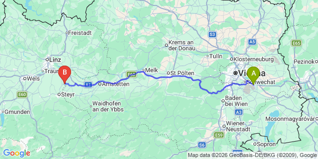 Map: Vienna Airport (VIE) to Ernsthofen