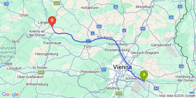 Map: Vienna Airport (VIE) to Etsdorf am Kamp