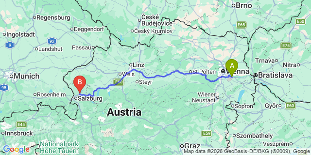 Map: Vienna Airport (VIE) to Eugendorf