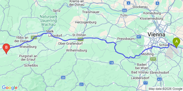Map: Vienna Airport (VIE) to Euratsfeld