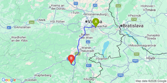 Map: Vienna Airport (VIE) to Feistritz am Wechsel