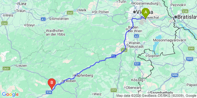Map: Vienna Airport (VIE) to Feistritz bei Knittelfeld