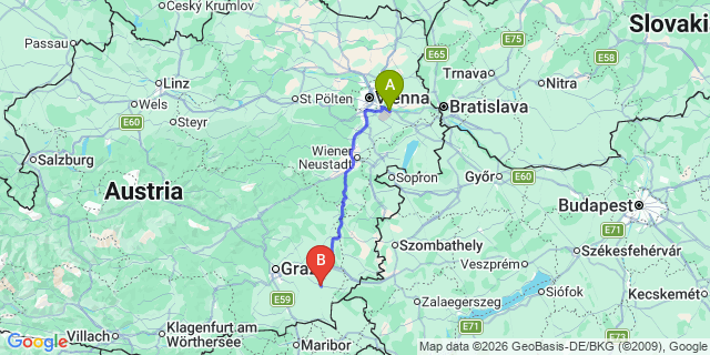 Map: Vienna Airport (VIE) to Feldbach