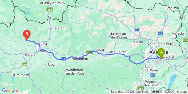 Map: Vienna Airport (VIE) to Feldkirchen an der Donau