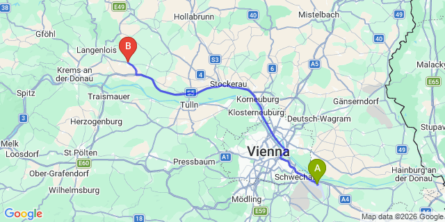 Map: Vienna Airport (VIE) to Fels am Wagram