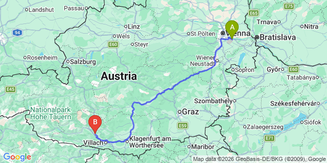 Map: Vienna Airport (VIE) to Ferndorf
