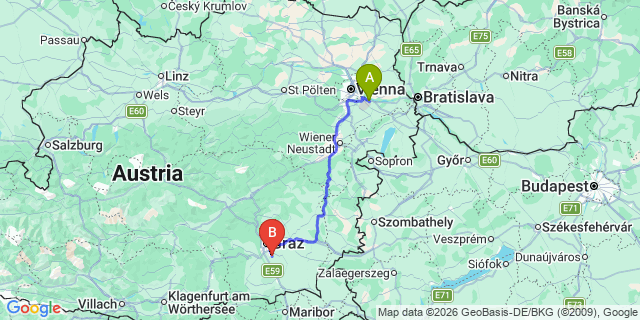 Map: Vienna Airport (VIE) to Fernitz-Mellach