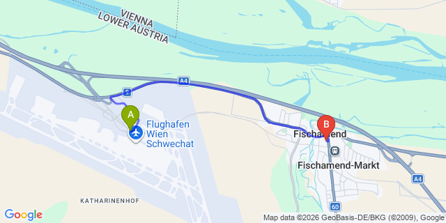 Map: Vienna Airport (VIE) to Fischamend