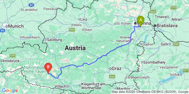 Map: Vienna Airport (VIE) to Flattach