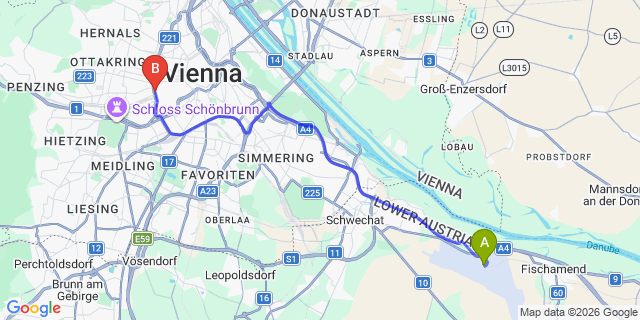 Map: Vienna Airport (VIE) to Flemings Hotel Wien-Stadthalle