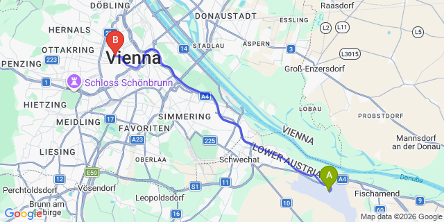 Map: Vienna Airport (VIE) to Flemings Selection Hotel Wien-City