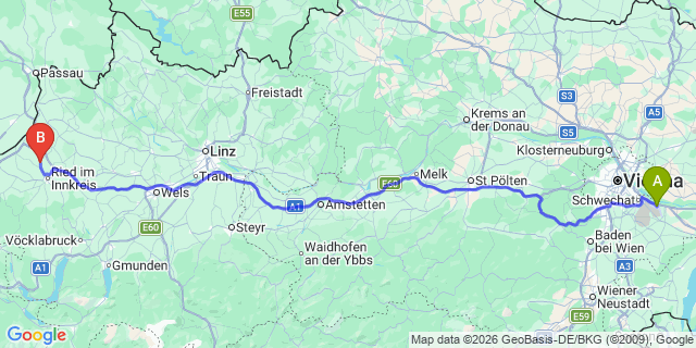 Map: Vienna Airport (VIE) to Forchtenau