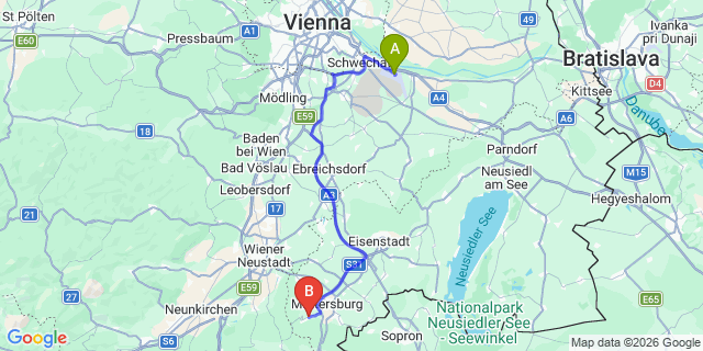 Map: Vienna Airport (VIE) to Forchtenstein