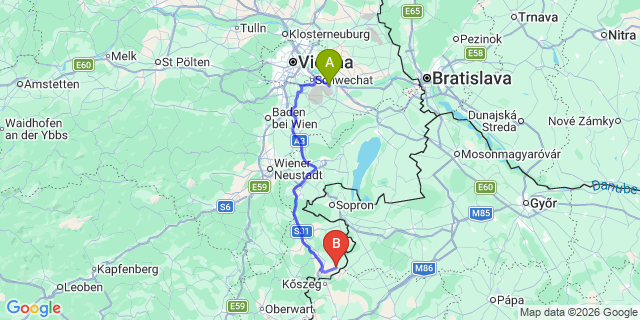 Map: Vienna Airport (VIE) to Frankenau-Unterpullendorf