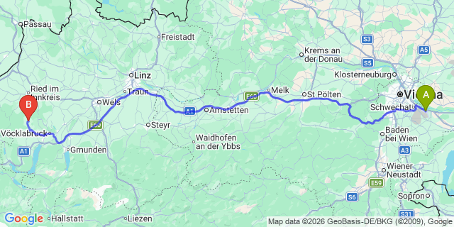 Map: Vienna Airport (VIE) to Frankenburg am Hausruck