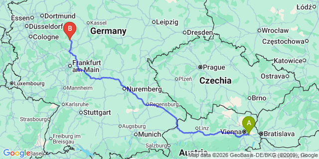 Map: Vienna Airport (VIE) to Frankfurt am Main