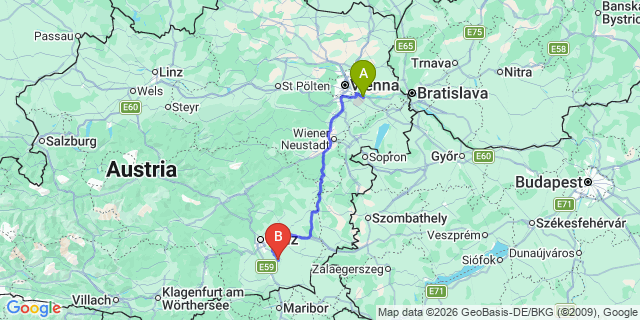 Map: Vienna Airport (VIE) to Frannach